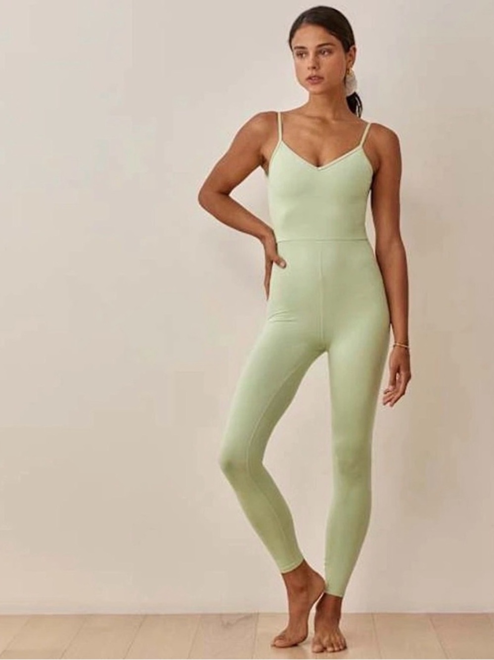 Reformation Emmy Ecostretch Jumpsuit Limon Green Slim Jumpsuit NEW